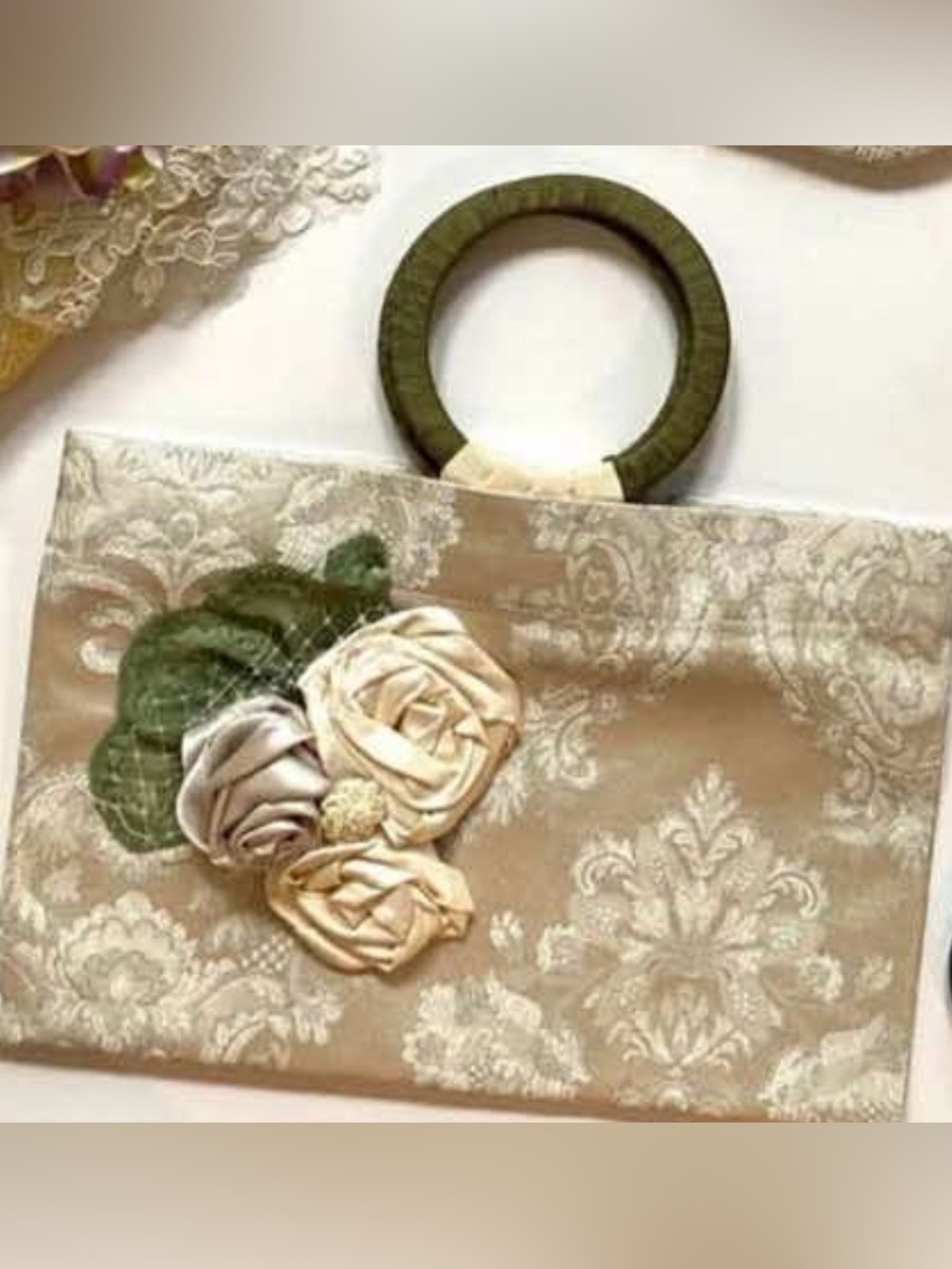 Handmade One of a Kind Brocade Floral handbag with Wooden Handles